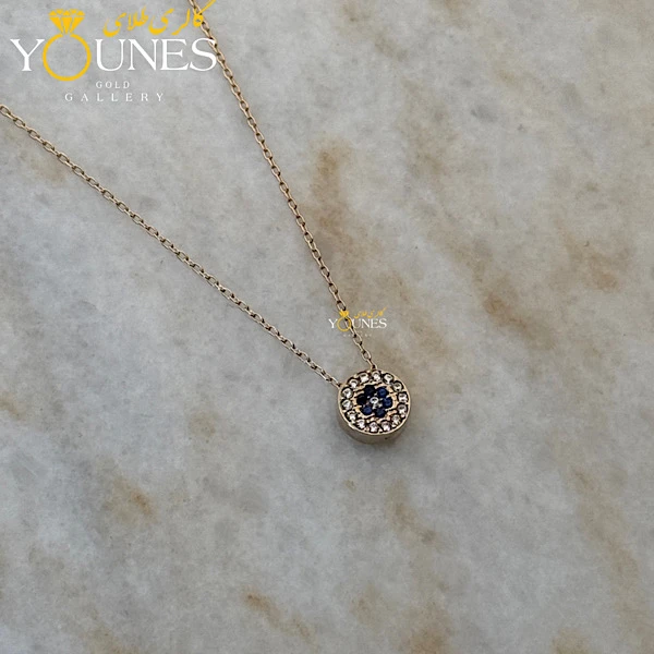 گردنبند طلا دایره نگین آبی